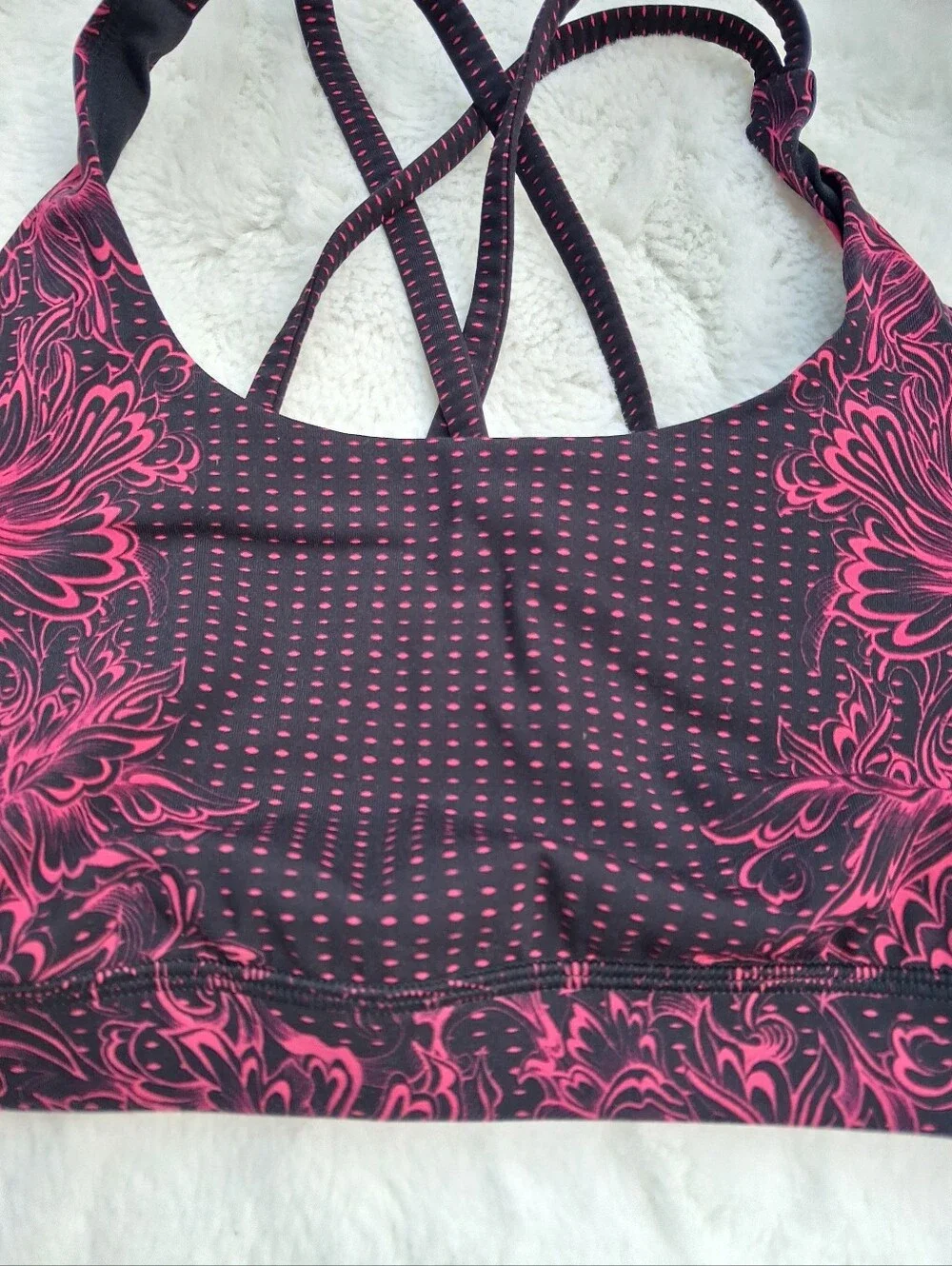 Lululemon Crisscross Strappy Floral-Print Sports Bra - Pink/Black Size 10